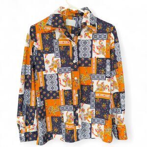Vintage 70s Alan Green multicolored buttons down shirt size 14 fit S